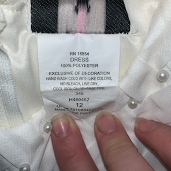 Girls sz 12 off-white dress w/ pearl accent - Picture 7 of 8